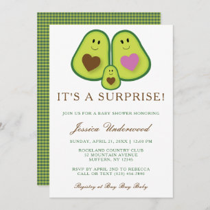 Invitation Baby shower neutre homme-femme de l'Avocado mignon