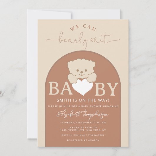 Invitation Baby shower neutre moderne mou ours en peluche (Devant)
