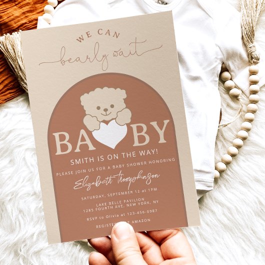 Invitation Baby shower neutre moderne mou ours en peluche