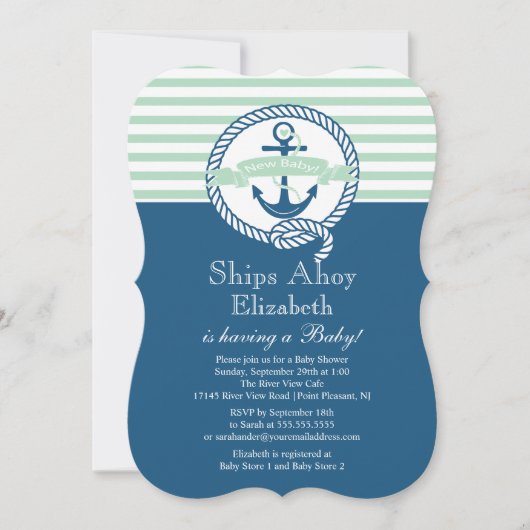 Invitation Baby shower neutre nautique d'Ancre moderne (Devant)
