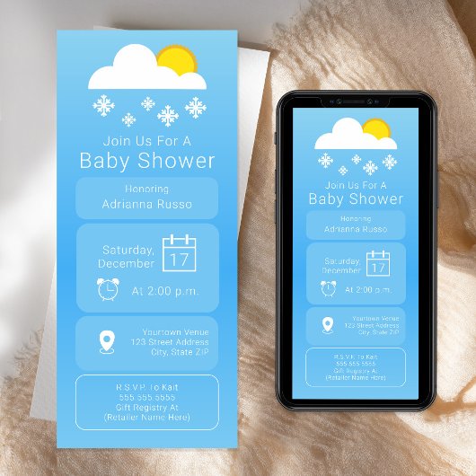 Invitation Baby shower neutre neige de l'application météo