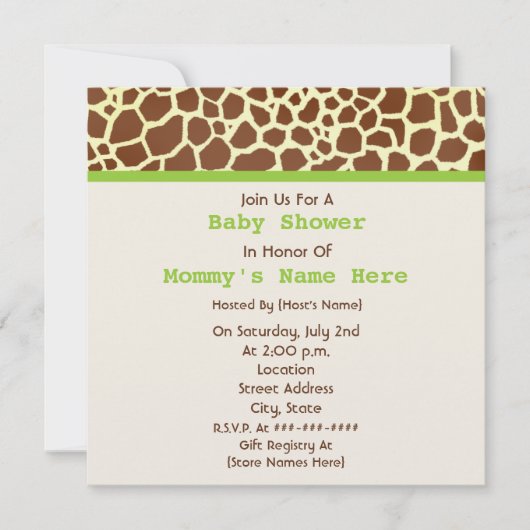 Invitation Baby shower neutre : Ours farci à la girafe (Devant)