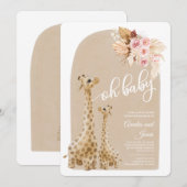 Invitation Baby shower Neutre Pampas Grass Giraffe Invitati (Devant / Derrière)