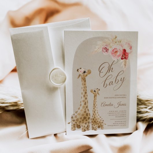 Invitation Baby shower Neutre Pampas Grass Giraffe Invitati
