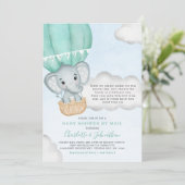 Invitation Baby shower Neutre Par Mail Elephant Mint Green (Debout devant)