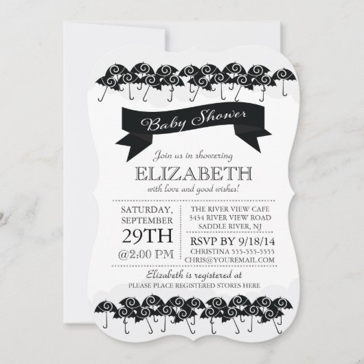 Invitation Baby shower neutre parapluie noir moderne (Devant)