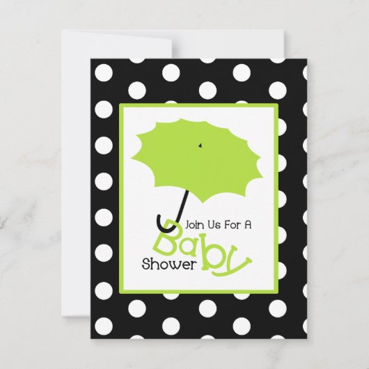 Invitation Baby shower neutre - Parapluie vert et Pois (Devant)