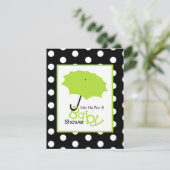 Invitation Baby shower neutre - Parapluie vert et Pois (Debout devant)