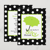 Invitation Baby shower neutre - Parapluie vert et Pois (Devant / Derrière)