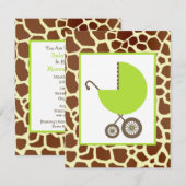 Invitation Baby shower Neutre - Porte verte et girafe Imprime (Devant / Derrière)