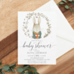 Invitation Baby shower neutre pour le sexe du lapin vintage<br><div class="desc">Ce design adorable présente un lapin tiré à la main vintage assis dans un jardin botanique de fleurs fantaisistes et d'élégantes fontes. Voir la collection entière pour plus d'articles correspondants !</div>