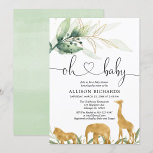 Invitation baby shower neutre pour les animaux aurifères de S