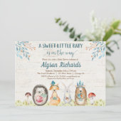 Invitation Baby shower neutre pour les animaux des bois (Debout devant)