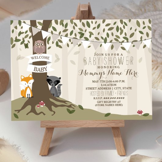 Invitation Baby shower neutre pour les animaux des bois