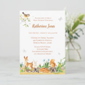 Invitation Baby shower neutre pour les animaux des bois (Debout devant)