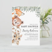 Invitation Baby shower neutre pour les animaux des bois (Debout devant)