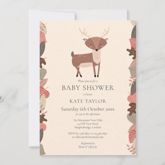Invitation Baby shower neutre pour les cerfs de forêt (Devant)