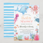 Invitation Baby shower neutre pour les femmes dans l'océan (Devant / Derrière)