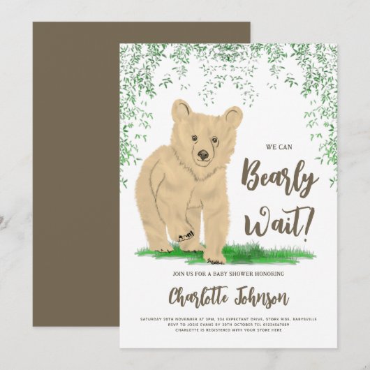 Invitation Baby shower neutre pour l'ours des bois (Devant / Derrière)
