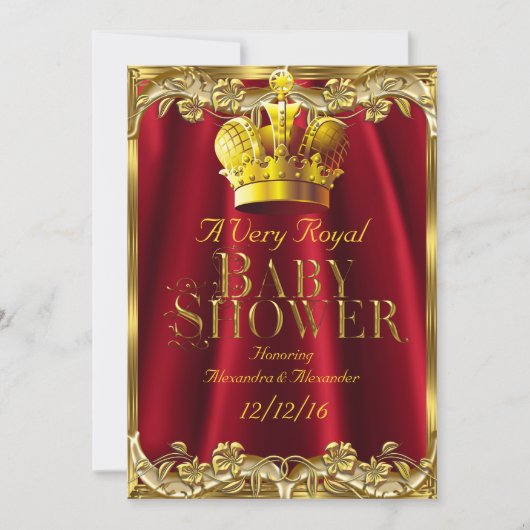 Invitation Baby shower neutre Royal Regal Red Gold Crown (Devant)