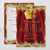 Invitation Baby shower neutre Royal Regal Red Gold Crown (Devant / Derrière)