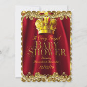 Invitation Baby shower neutre Royal Regal Red Gold Crown (Devant)