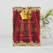 Invitation Baby shower neutre Royal Regal Red Gold Crown (Debout devant)