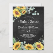 Invitation Baby shower NEUTRE rustique des tournesols Eucalyp (Devant)
