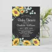 Invitation Baby shower NEUTRE rustique des tournesols Eucalyp (Debout devant)