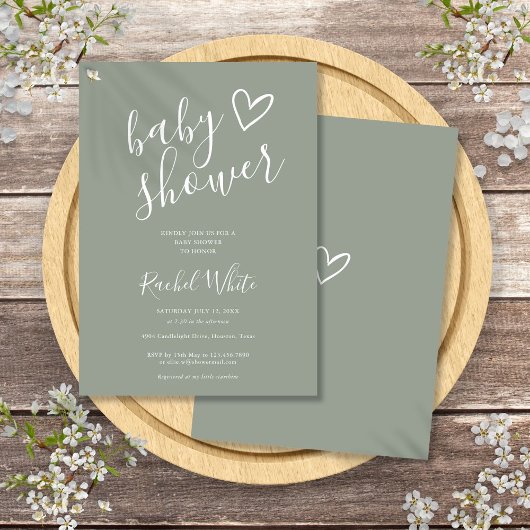 Invitation Baby shower neutre Sage Green