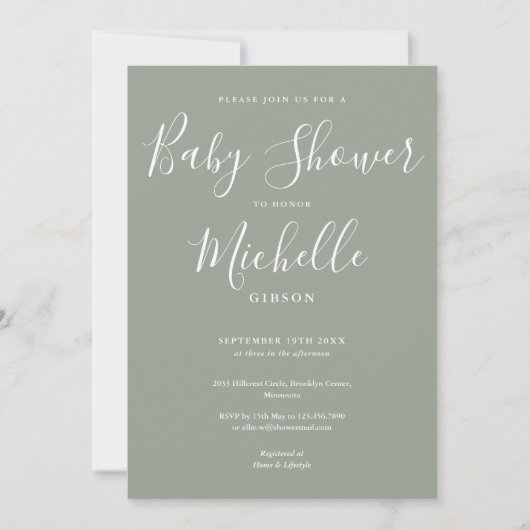 Invitation Baby shower neutre Sage Green (Devant)