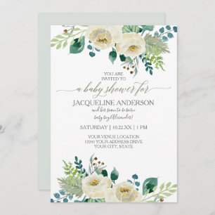 Invitation Baby shower neutre selon le sexe Aquarelle Verdure