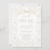 Invitation Baby shower neutre Toile De Jouy avec Bow (Devant)