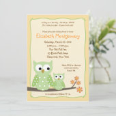 Invitation Baby shower Neutre Vert Chouette (ancienne version (Debout devant)