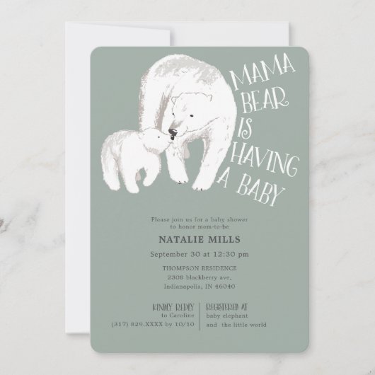 Invitation Baby shower neutre vert de Mama Bear (Devant)