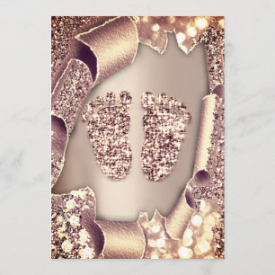 Invitation Baby shower New Girl Boy Feet Glamor Rose 3D VIP