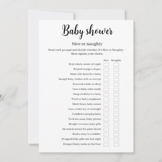 Invitation Baby Shower Nice or Naughty Game, Funny Game, (Devant)