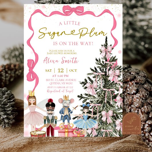 Invitation Baby Shower Noël Casse-Noisette Rose