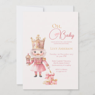 Invitation Baby Shower Noël Casse-Noisette Rose Aquarelle