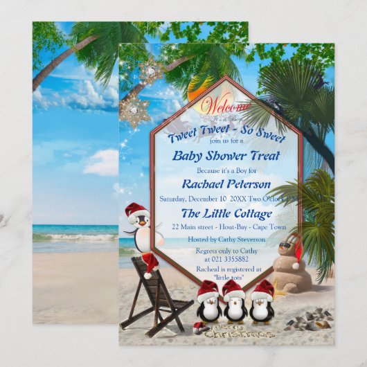 Invitation Baby shower Noël d'été (Devant / Derrière)