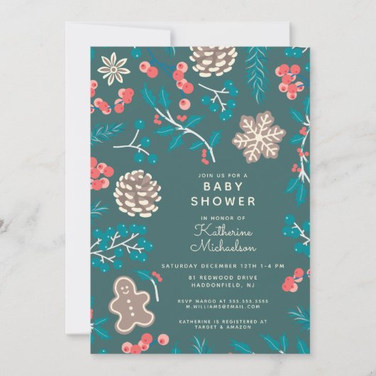 Invitation Baby shower | Noël Fleurs (Devant)