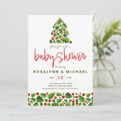 Invitation Baby shower | Noël Holiday Holly Floral (Debout devant)