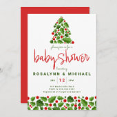 Invitation Baby shower | Noël Holiday Holly Floral (Devant / Derrière)