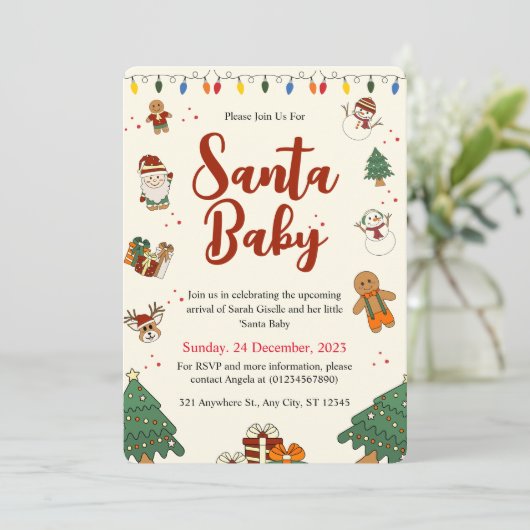 Invitation Baby Shower Noël mignonne (Debout devant)