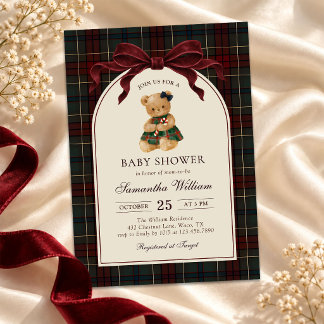 Invitation Baby-Shower Noël Ourson à l'arc Vintage