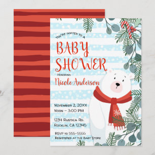 Invitation Baby Shower Noël Vacances d'Hiver Ours Polaire