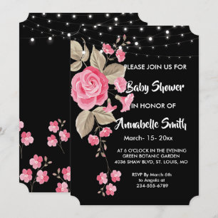 Invitation Baby shower noir à chaîne blanche