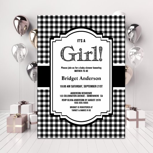 Invitation Baby shower noir blanc de Buffalo plaqué
