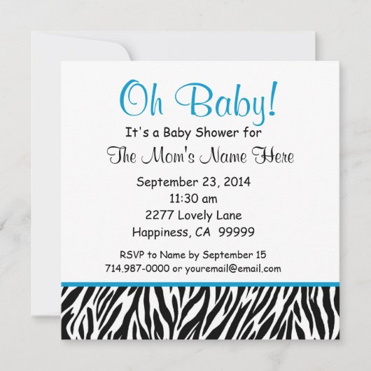 Invitation Baby shower noir blanc noir Zebra Boy S02 (Devant)
