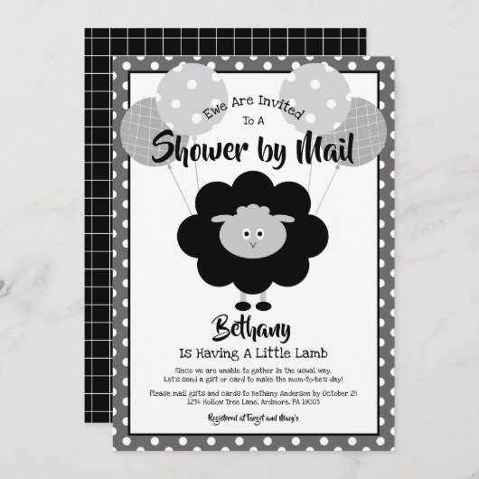 Invitation Baby shower noir blanc par Mail Lamb Chic Moderne (Devant / Derrière)